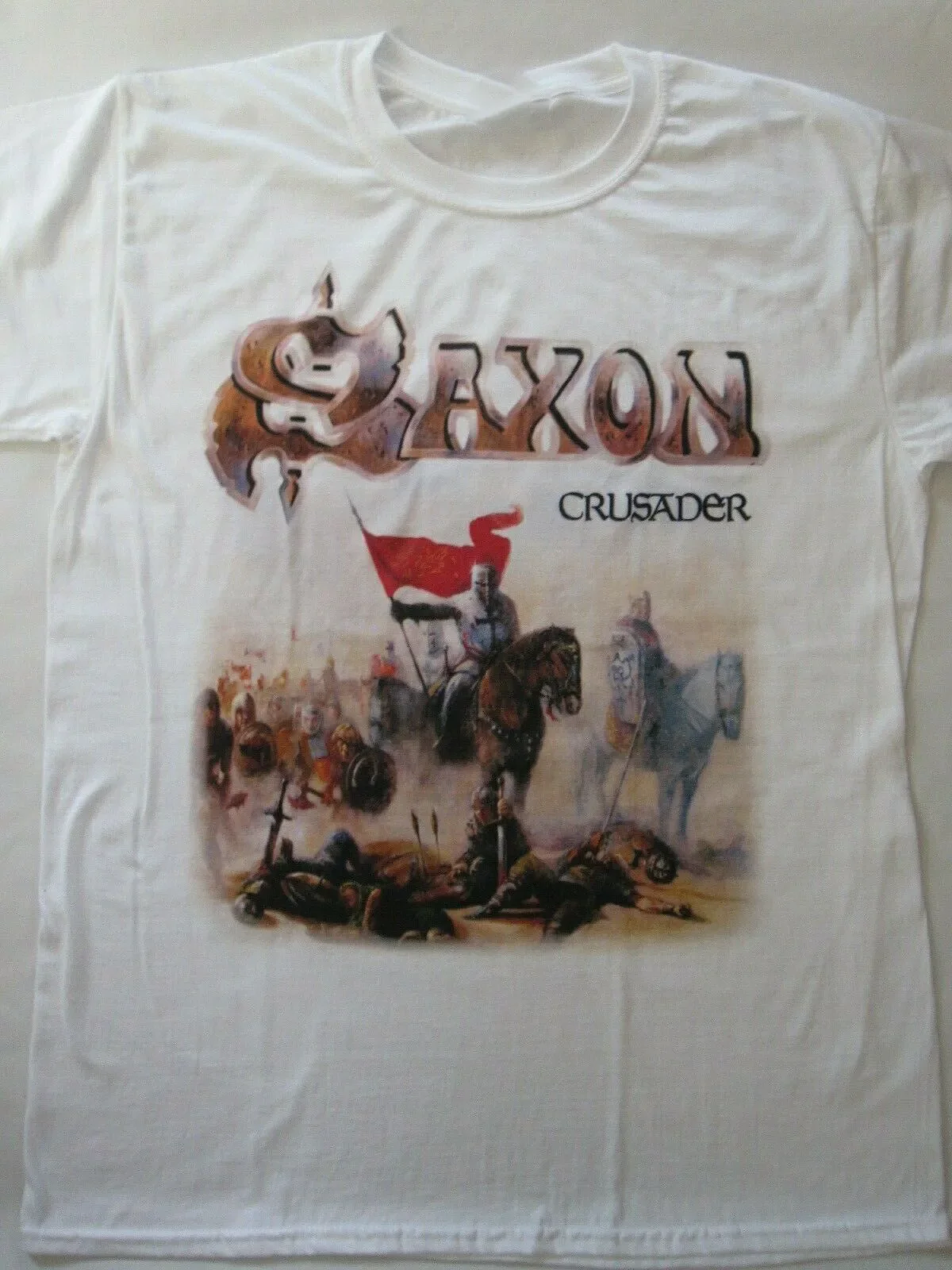 Saxon - Crusader White Tour Concert Black men S-234XL T-Shirt MR092
