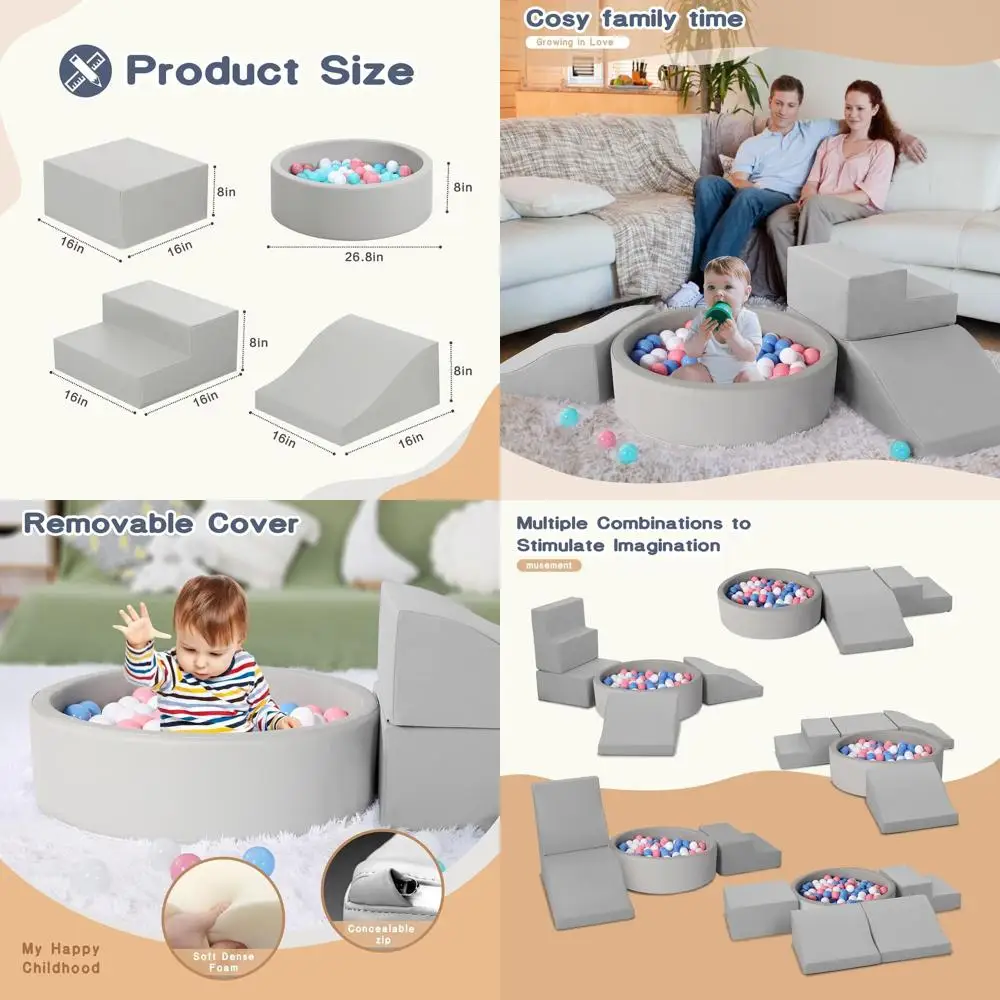 

Toddler Foam Climbing Blocks Set: 4-Piece PU Leather Toys & Ball Pit for Indoor Play