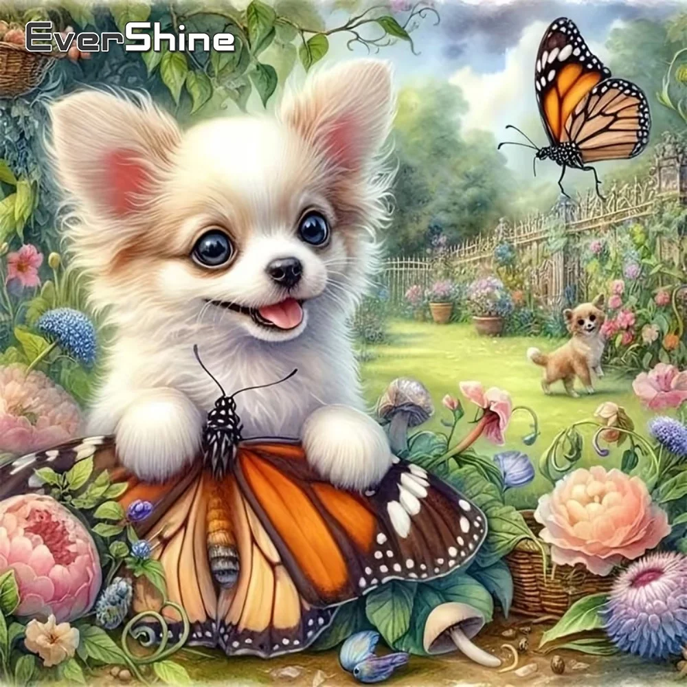 EverShine Hund Diamant-Mosaik Tier Neuheit Diamantmalerei Schmetterling Stickerei Bild Strass DIY Handgemachtes Hobby