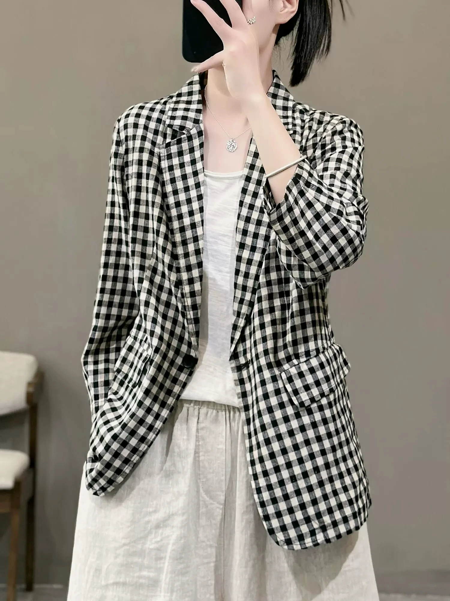 

Casual Cotton Linen Suit Jacket Women's Spring Japanese Style Loose Fit Open Cardigan Slimming Linen Western Style Top