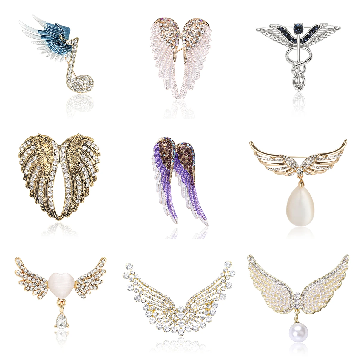 Beautiful Rhinestone Angel Wings Brooches for Women Unisex Glamour Pins Multi-color Available Casual Party Accessories Gifts