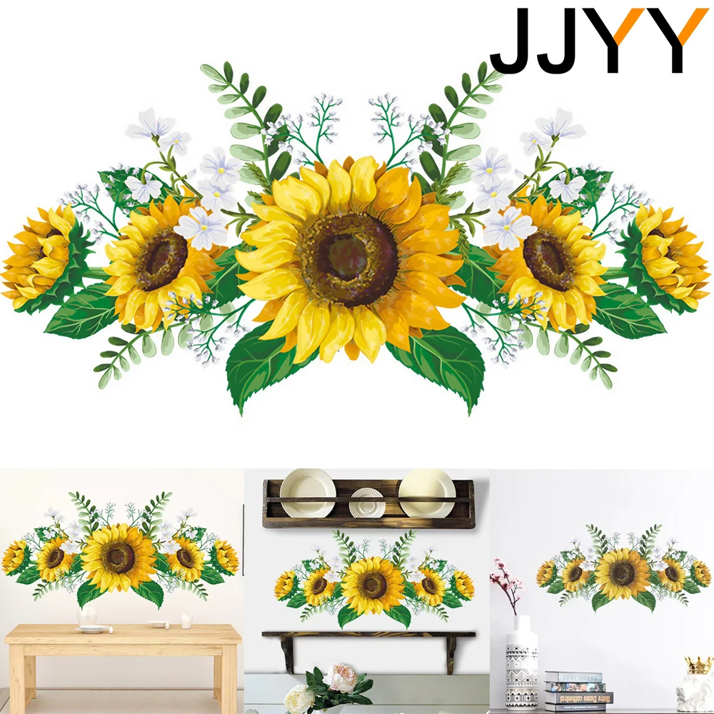 JJYY 60cm X 30cm Colorful Sunflower Green Plants Flowers Cover Ugly Concealer Decorative Stickers Kitchen Room Decoration