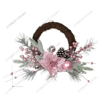 1pcs Christmas Explosion  Pink Christmas Flower Electroplated Ball Snow Cream Flocking PE Pine Needle Rattan Wreath Rattan