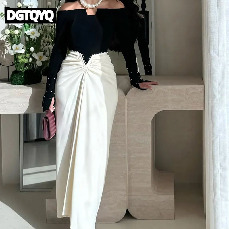 DGTQYQ Abiti da sera a sirena Abiti da festa formali per le donne Lungo con spalle scoperte Piega Elegante abito da ballo 2025 Nuovo alla moda