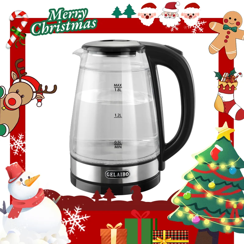 Kitchen Glass Electric Kettle,1.8L Double Layer Scald Resistant Hot Water Boiler, 1500W Fast Boiling with Auto-Shutoff and Boil-Dry Protection,LED