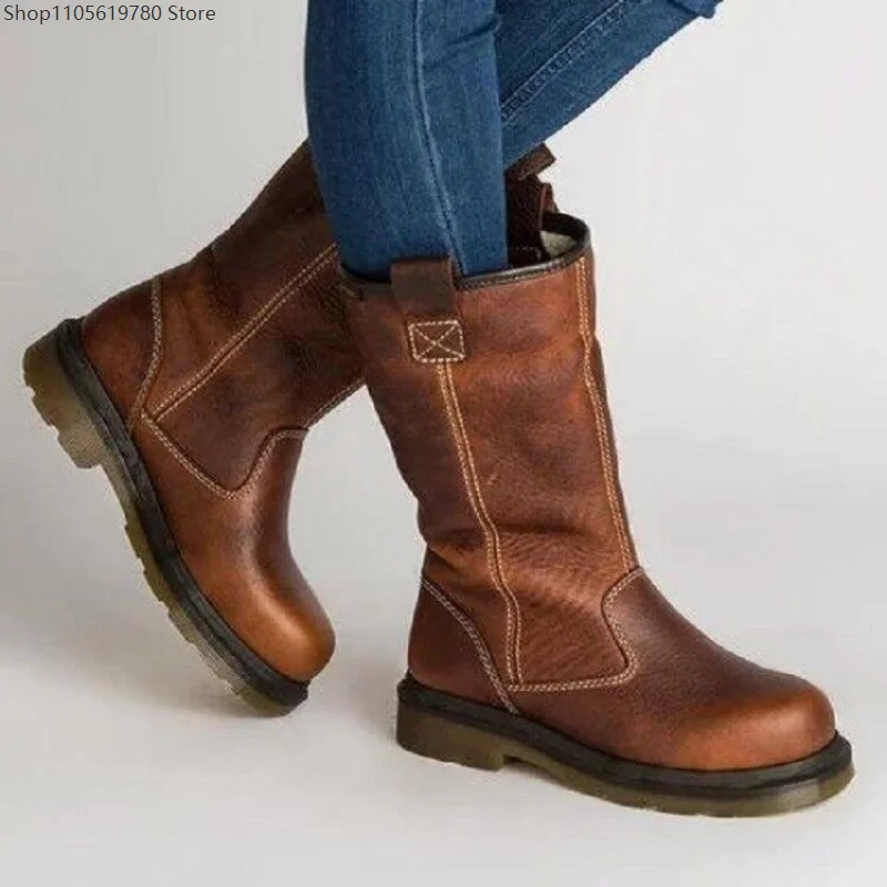Men's Brown Leather Slouchy Boots Faux Fur Cuff Rubber Sole Lined Warm Casual Style for Winter Daily Leisure Fashion Outfits 3
