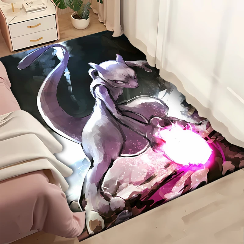 Pokemon-Mewtwo Cartoon Cool Anime Area Rug,Carpet for Living Room Bedroom Sofa Doormat Decoration,Non-slip Floor Mat Rugs