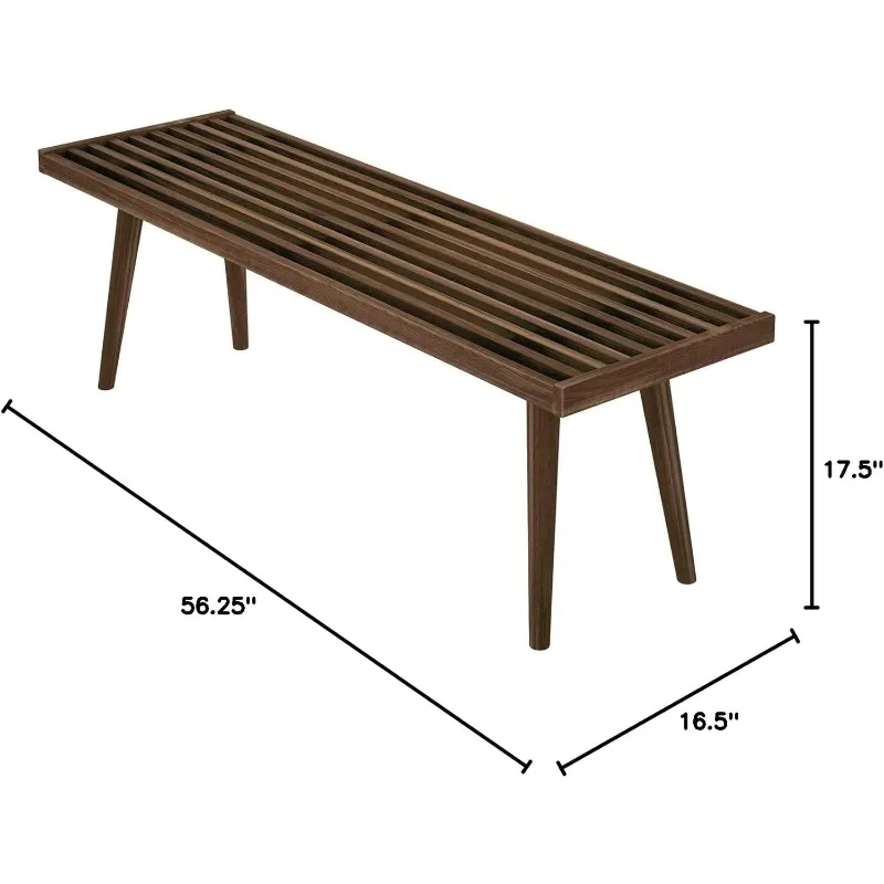 Plank+Beam Entryway Bench, Wooden End of Bed Bench for Bedroom, Mid-Century Modern Square Bench for Hallway, Living Room, Indoor