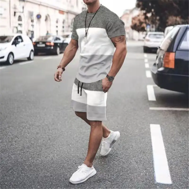 Summer Set Men Oversized T Shirt Shorts 2 Piece Outfits Short Sleeve Print Tracksuits Fashion Sportswear Sets Men\'s Clothing