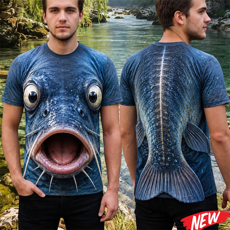 Funny Fish Face Graphic T-shirt Men 3d Printed Fishes Tshirt Festive Party Round Neck Tee Shirt Short Sleeve Fisherman Gift