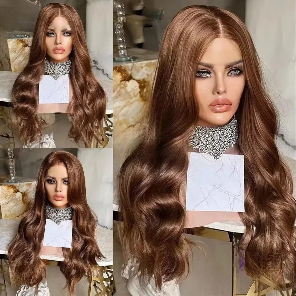 13X4 초콜릿 브라운 바디 웨이브 레이스 프론트 가발 HD 레이스 프론탈 가발 브라운 가발 합성 고품질 데일리 웨어 코스프레 여성용