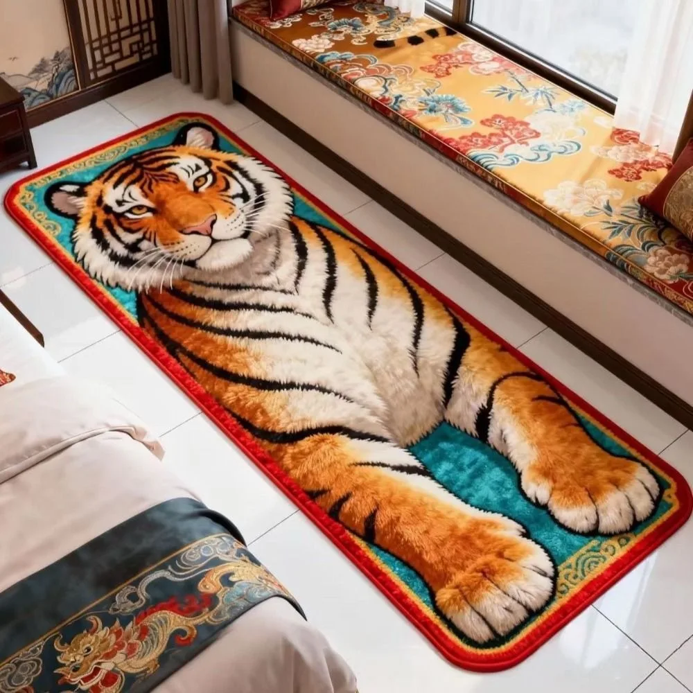 Creativity 2D Flat Tiger Bedroom Carpet Non-slip Water-absorbing Doormat Lifelike Abrasion-resistant Bedside Rug Home Decor