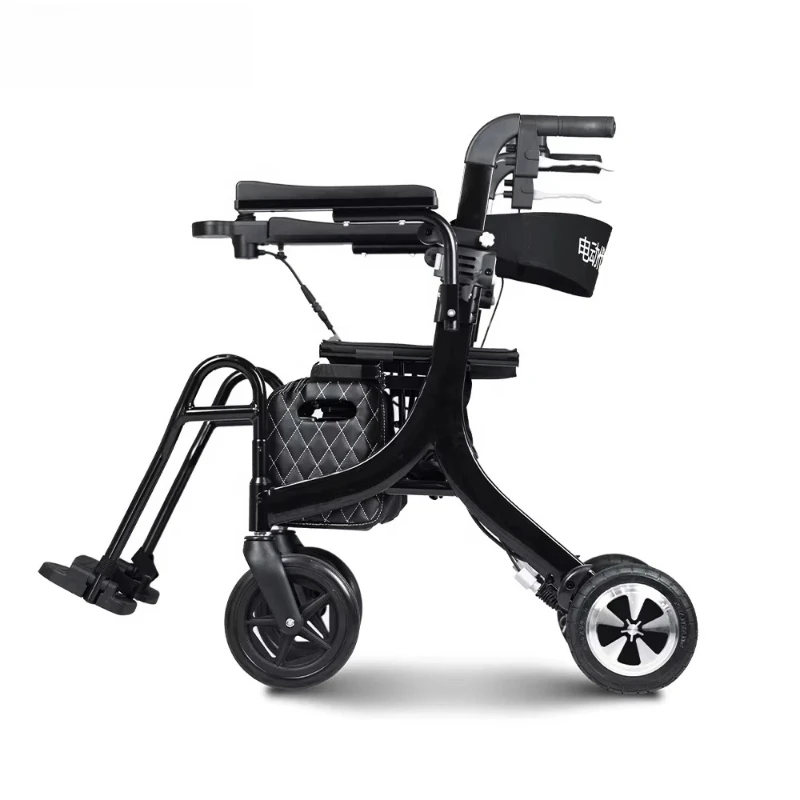 

Indoor black electric walker with seat outdoor wheelchair