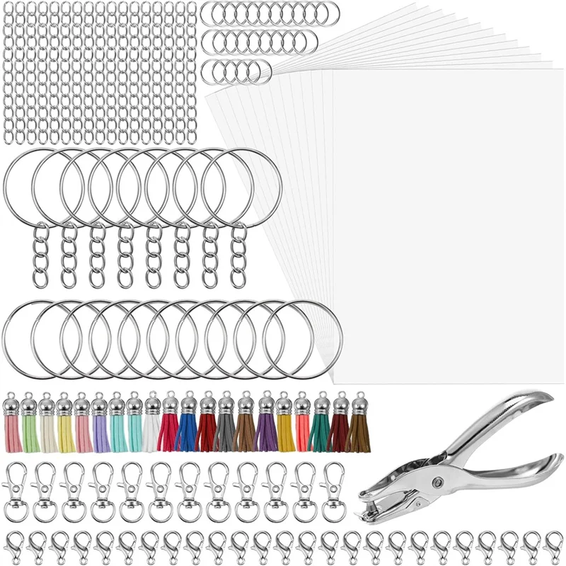 

【RECOMMEND】Shrinky-Dink Sheets Kit, 251PCS Shrink Paper Keychain Kit,With Chain& Jump Rings For Creative-DIY Crafts, Kids& Adult