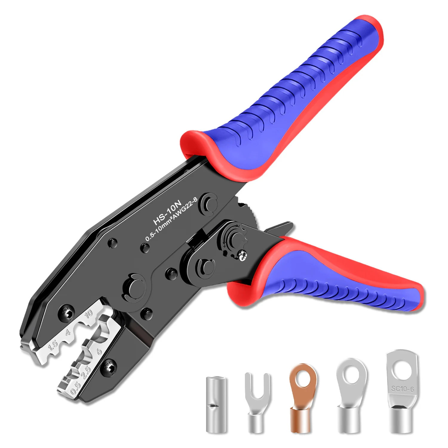 

HS-10N Wire Crimping Plier C45/SC/UT/OT Bare Non-Insulated Terminals Ratchet Crimper AWG22-8 Hand Crimp Tool