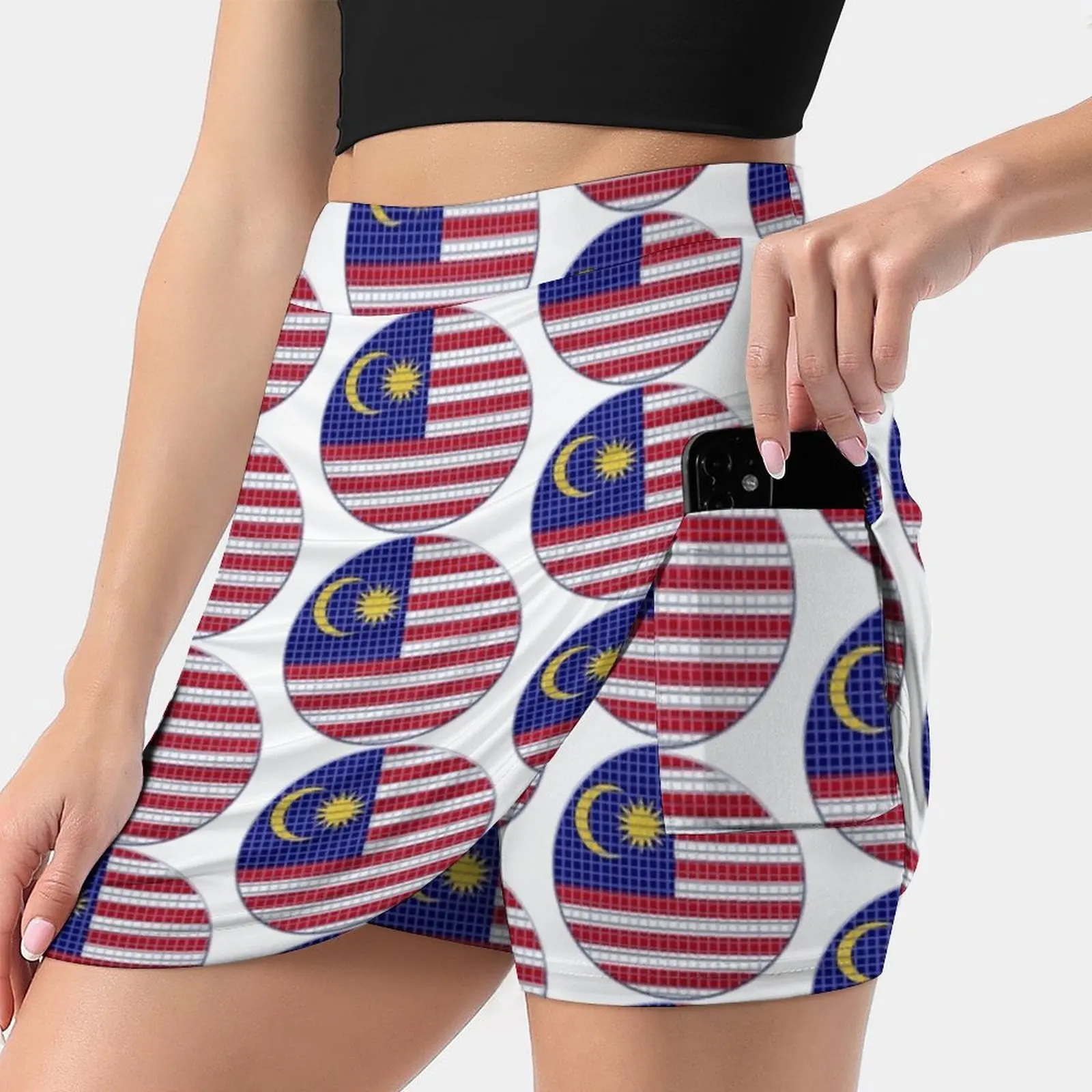 Malaysia Flag Rounded - Squares Pixel Women'S Summer Fake Two Piece Skirts Casual Sports Beach Skirt Girl Skorts Malaysia Flag