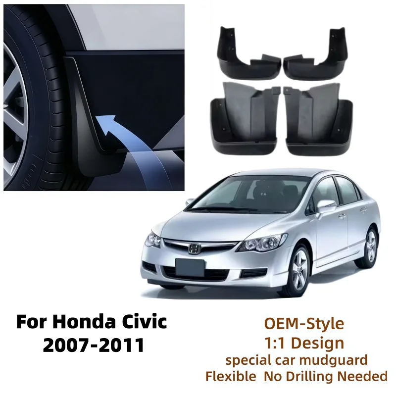 4Pcs Mud Flaps Splash Guards For Honda Civic FA FN 2007-2011 Front Rear Fender Mudguards Car Styling Auto Accessories Parts