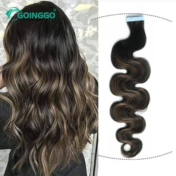 Balayage Tape In Hair Extensions Human Hair Body Wave Natural Black Highlight Chestnut Brown Tape Ins Extensions 2.5g/pc 20pcs
