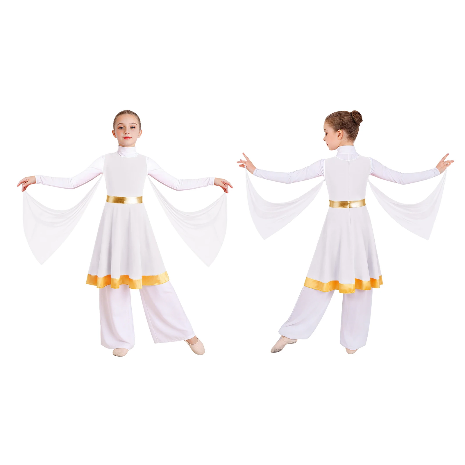 

Детское платье для девочек без рукавов с сетчатыми драпировками для хорового танца, литургических служб, церковного хора, лирических выступлений, туника-платье