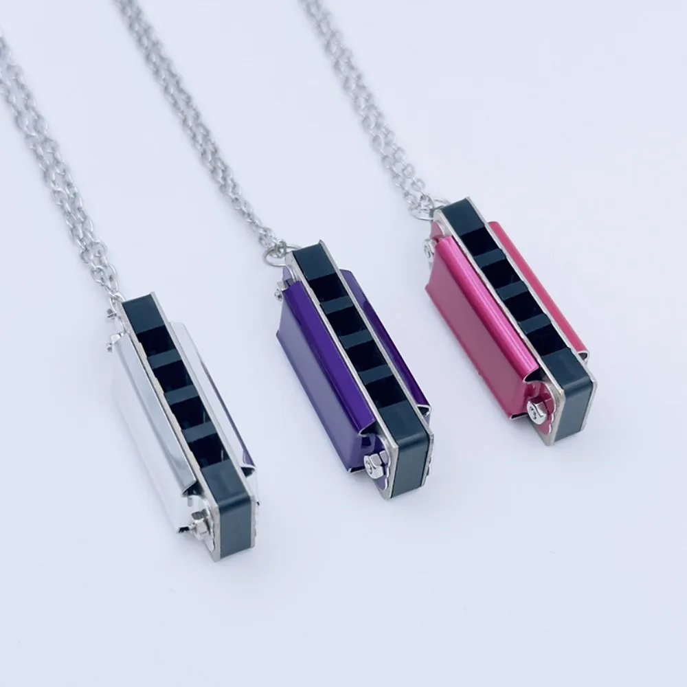 New 4-hole 8-tone Necklace Harmonica Mini Metal Harmonica Woodwind Chain Music Toy Gift Mini Musical Instrument