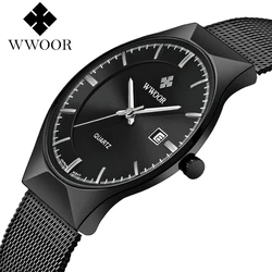 WWOOR New Men's Watches Stainless Steel Top Brand Luxury Ultra Thin Quartz Waterproof Date Business Man Wristwatch Reloj Hombre