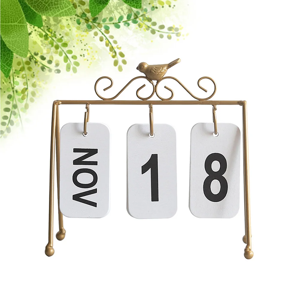 

Iron Desk Calendar Golden Bird Perpetual Flip-Over Design Creative Desktop Home Decoration Study Ornament Desk Calendar