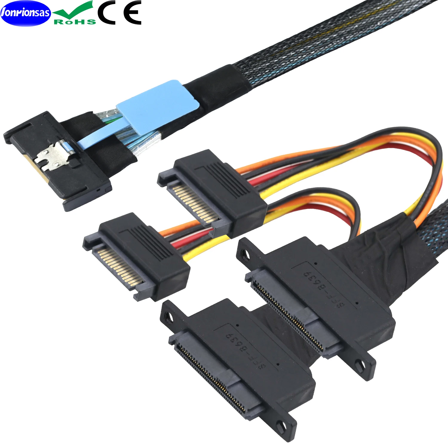 

MCIO 8I 8X 74P to 2x SFF-8639 U.2 U2 with 15P SATA Power and right left screw Holes NVMe for SSD Card