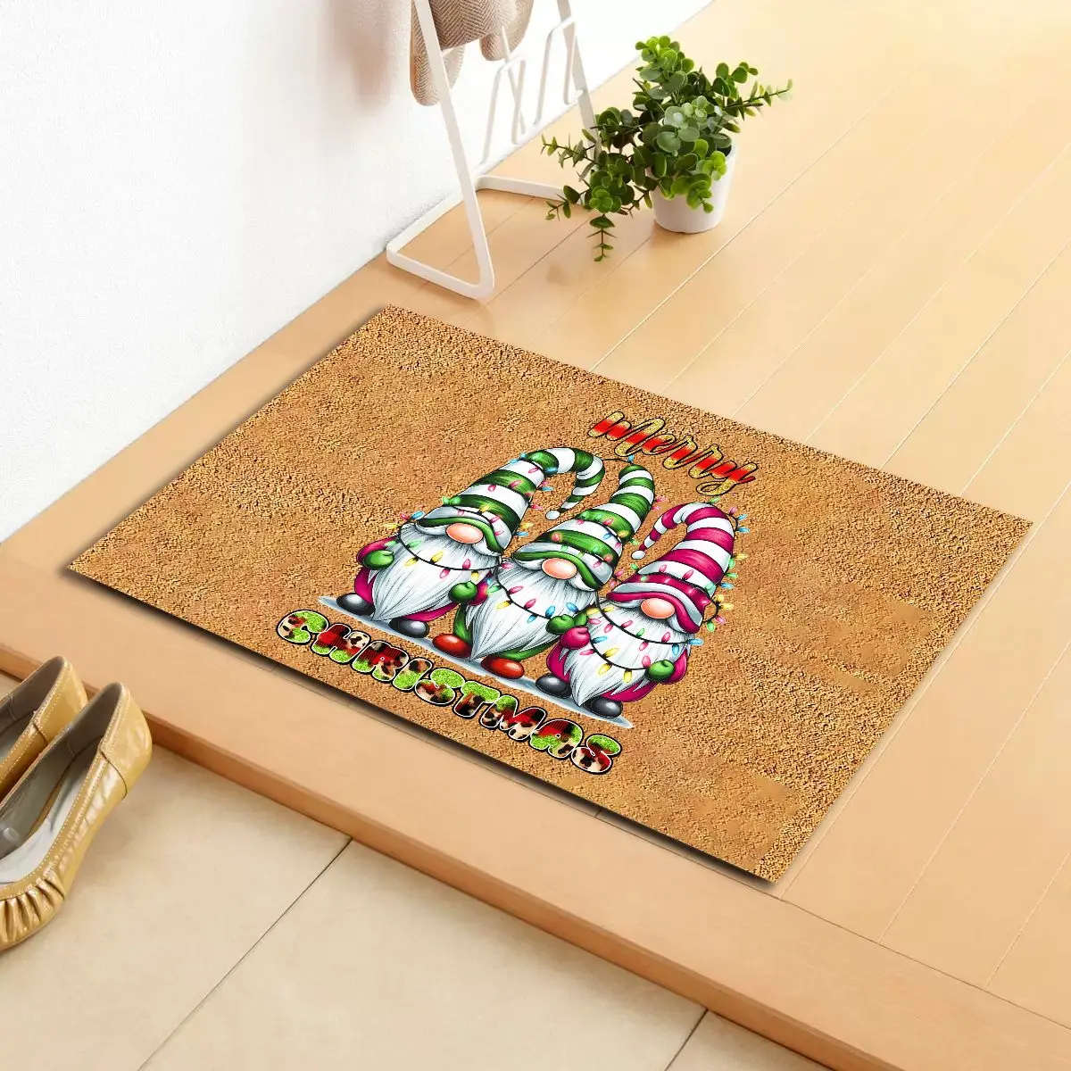 VIKAMA Merry Christmas Gnome Welcome Mat Washable Door Rug for Porch Dining Room Festive Home Decoration