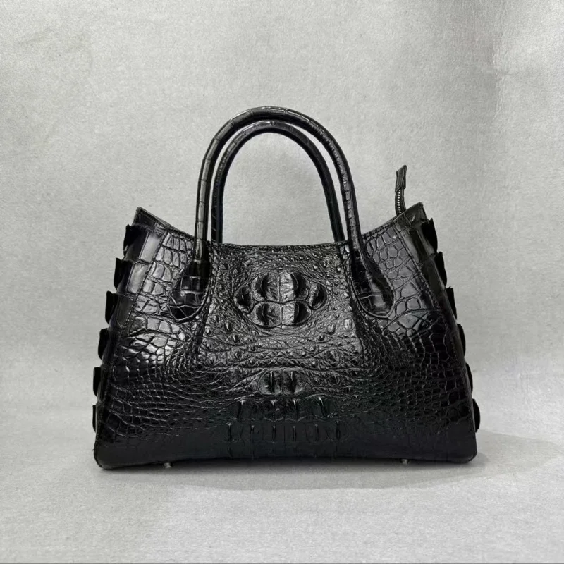 Exotic Genuine Leather Women's Classic Black Moon Purse Female Large Shoulder Bag Authentic Real Crocodile Leather Lady Handbag