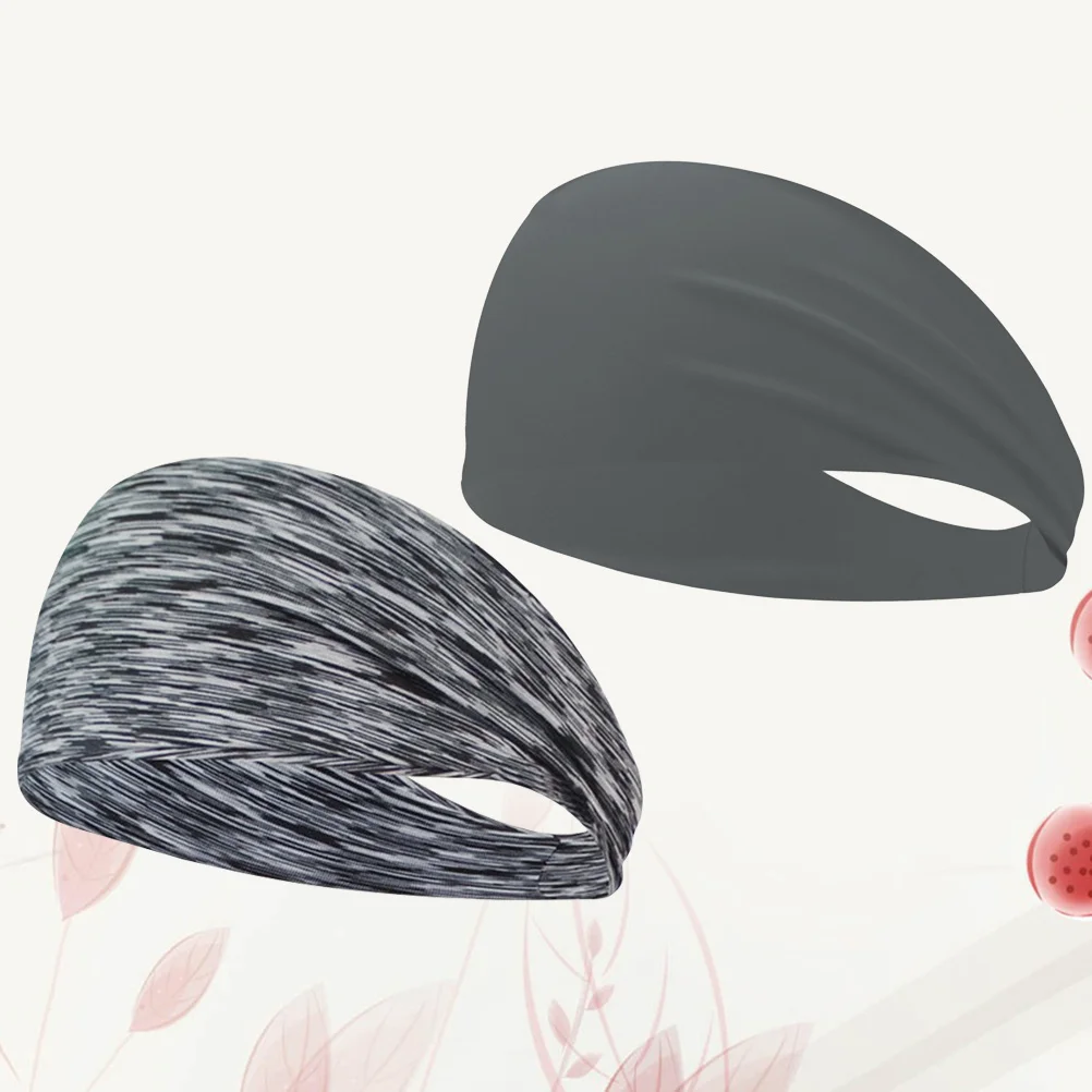 قطعتان من عصابات الرأس الرياضية المقاومة للعرق وقابلة للتمدد للجري واليوجا وركوب الدراجات وإكسسوارات الشعر باللون الرمادي المخطط باللون الرمادي