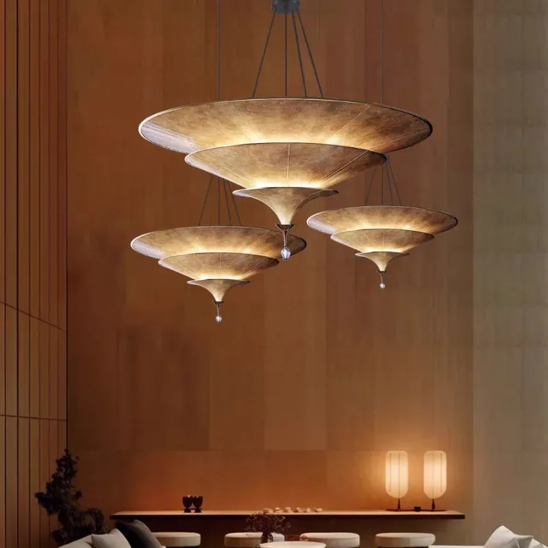 Southeast Asian Thai Umbrella Pendant Light Wabi Sabi Style For Restaurant Hotel Exhibition Hall Decorative Lighting