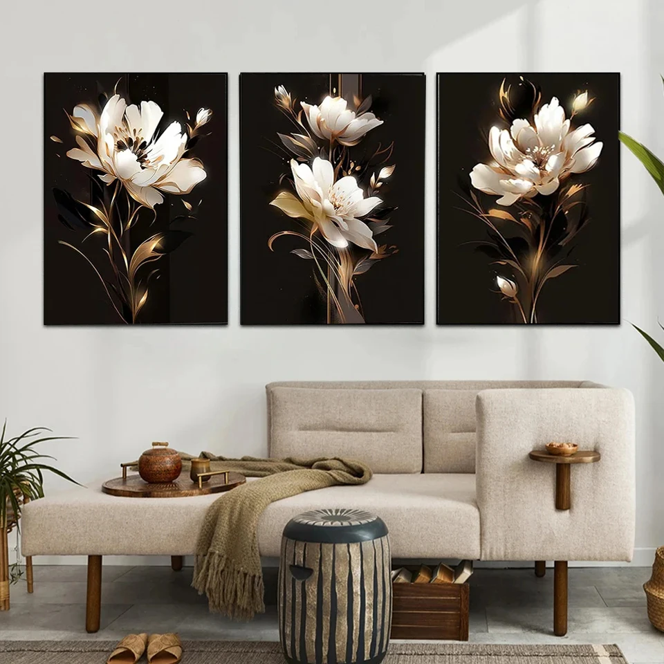 black and white Flowers Diy diamond painting complete New 2024 Full Square Round Diamond Mosaic Golden still life For Home Decor