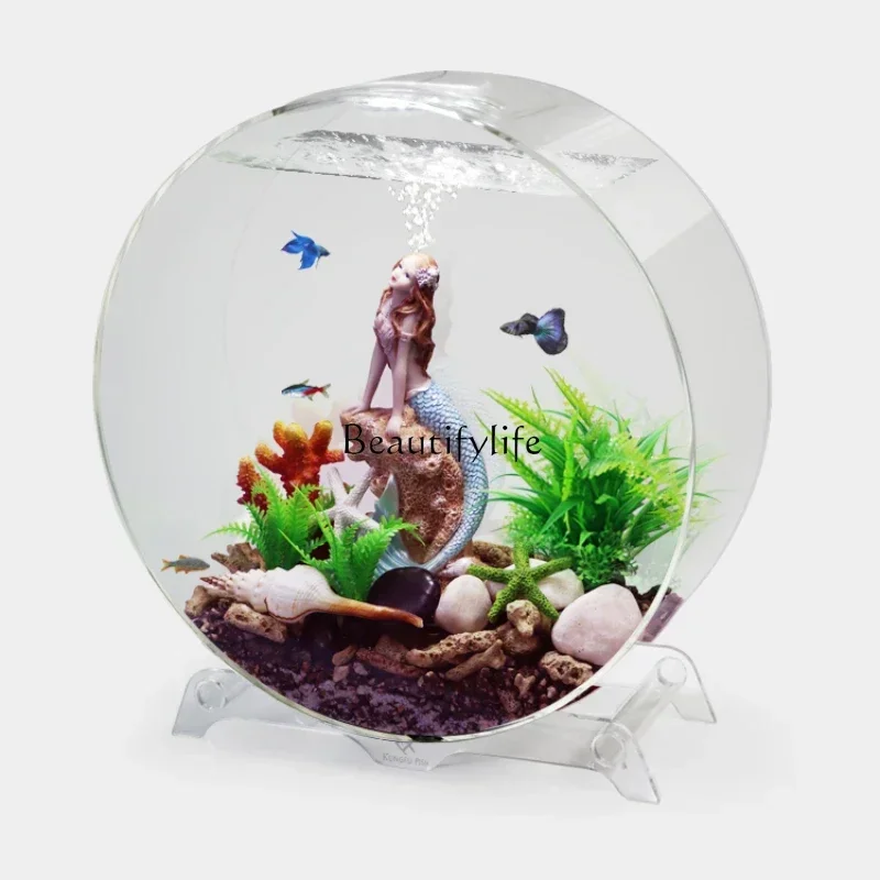 

ld33-Desktop Aerating Fish Tank Living Room Home Ultra-Quiet Aquarium Change Water Ecological Lazy Landscaping Decoration