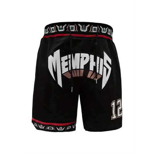 Imagen 2 del producto Pantalones cortos de hombre con letras bordadas, pantalones cortos de baloncesto de secado rápido con bolsillos para entrenamiento, correr, ropa deportiva informal