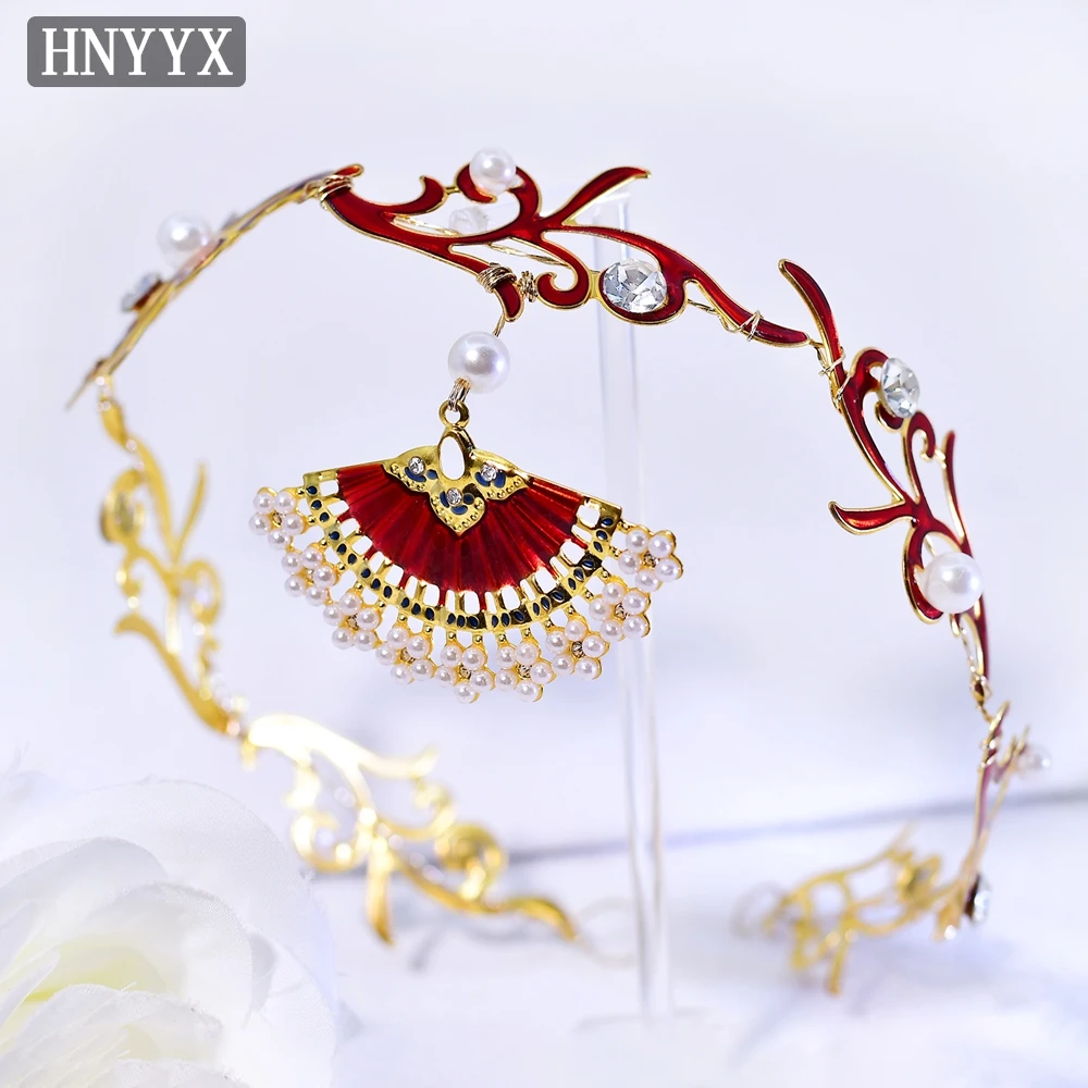 

HNYYX Chinese Style Hair Accessories Forehead Fan-shaped Pendant Hairband Elegant Headpiece Travel Photography Headwear A381