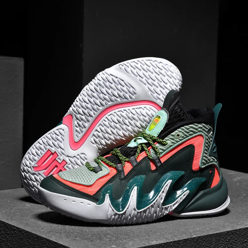 Top-quality Basketball Shoes Men Chinese Style Chunky Sneakers Outdoor High-top Sports Shoes Fashion Flame Design Walking Shoes
