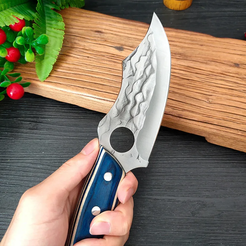 Forged Stainless Steel Boning Knife Kitchen Cleaver Barbecue Meat Fruit Fishing Utility Knife with Wood Handle