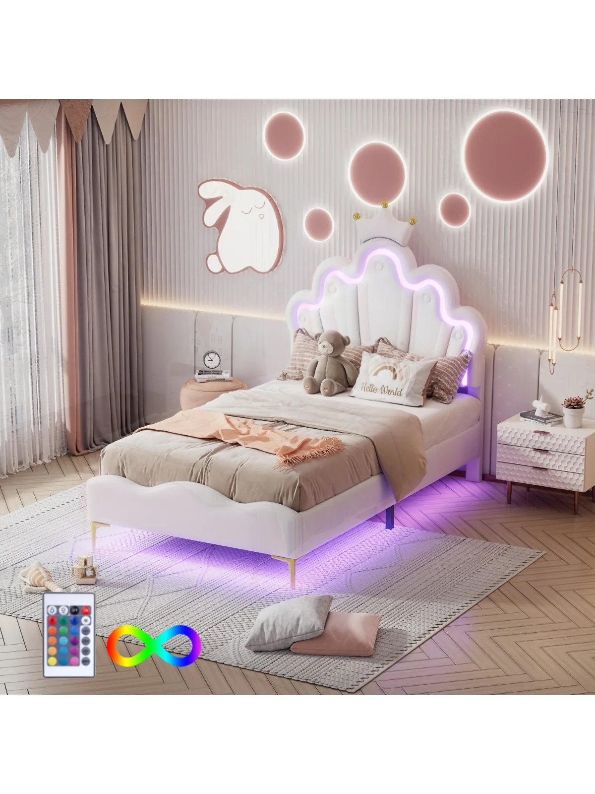 Anajqaqia 90×200 cm Kinderen eenpersoonsbed. Gestoffeerd bed met lattenbodem, diverse soorten bedframes, zonder matras - afbeelding 2