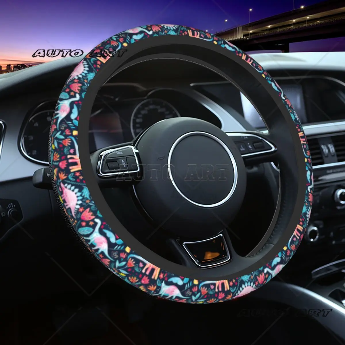 Dinosaur Delight Car Steering Wheel Cover 38cm Soft Dinosaurs Steering Wheel Protective Cover Car-styling Interior Accessories