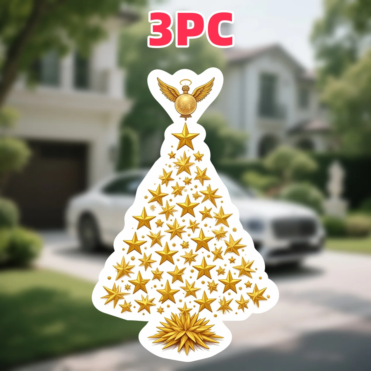 

3PCS/SET Gorgeous Golden Star Christmas Tree Stickers for Festive Car & Gift Decor" Stickers, Ideal for Cars, Laptops