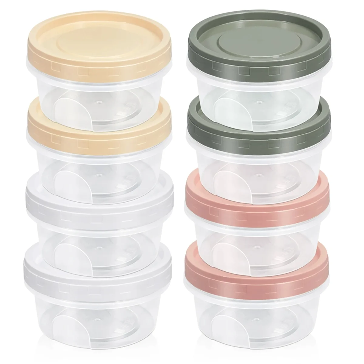 8PCS Round Plastic Containers with Lids, Reuseable Small Freezer Storage Container Jars with Screw Lid 400ML