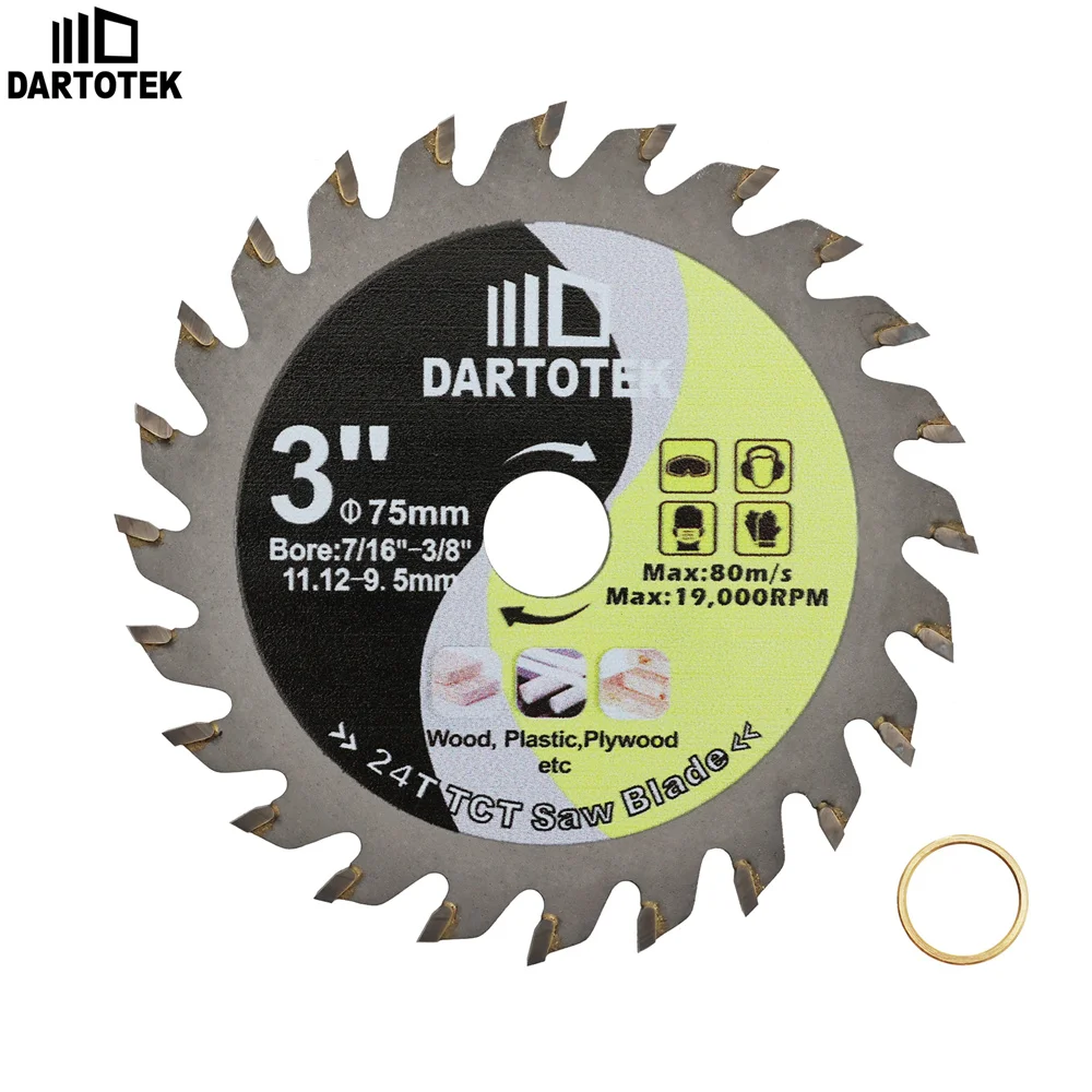 DARTOTEK 75mm TCT Wood Cutting Disc With Washer Circular Saw Blade For Cutting Wood Fiberboard Plastic 3inch Mini Disc Cutter