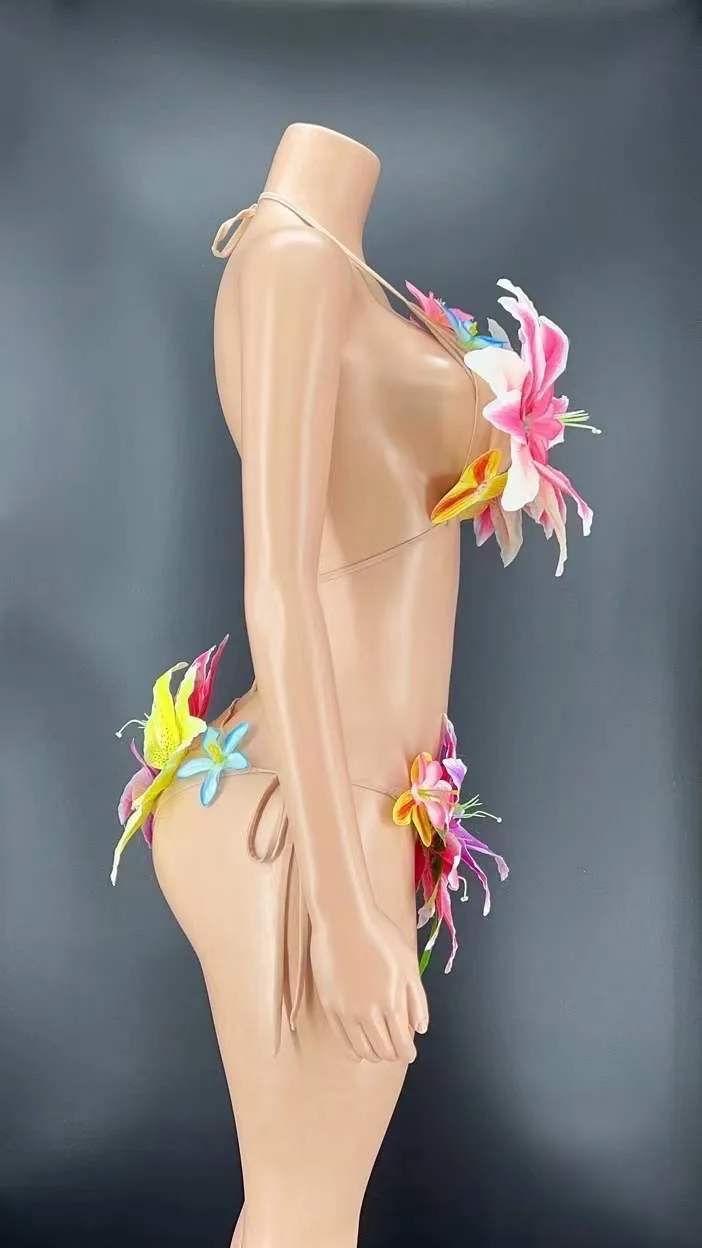 Sexy Flower Halter Bikini Sets For Women Carnival Drag Queen Outfits Party Club Celebration Stage Showgirl Drag Queen Costumes