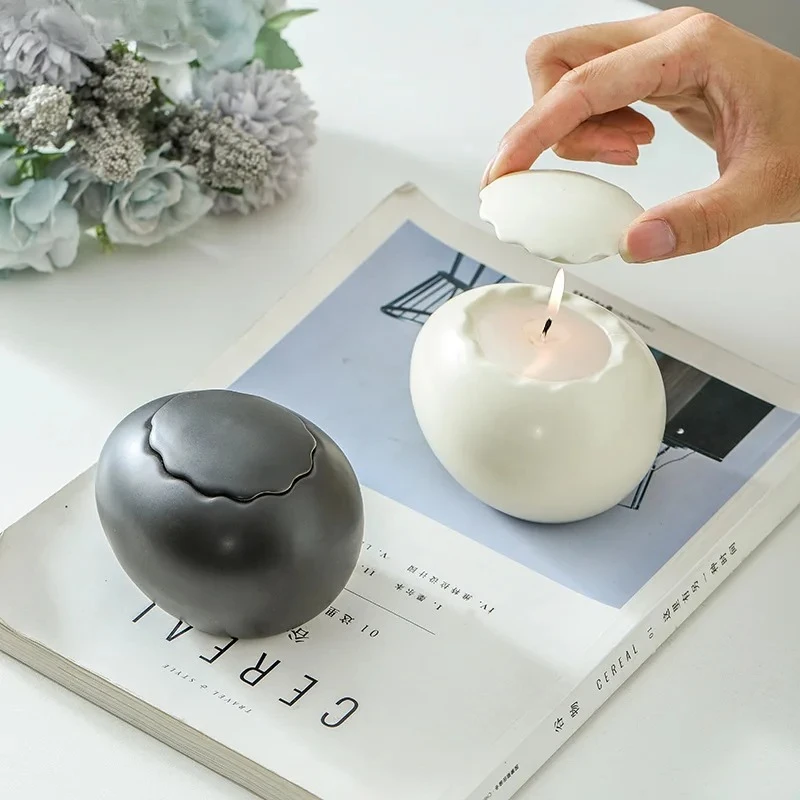 Creative Eggshell Shape Candle Holder Ceramic Candlestick Desk Decoration Wax Melt Burner Aroma Diffuser Home Aroma Container