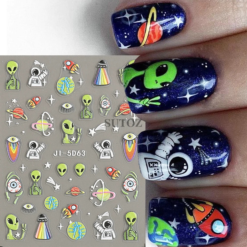 5D Skulls Bone Nail Art Stickers Halloween Spooky Astronaut Alien Droplet Eyes Nail Decal Gothstyle Manicure Tattoo GLJI-5D57