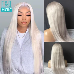 Peruca de cabelo remy brasileira reta para mulheres, perucas de renda transparente HD, peruca dianteira loira de platina, cabelo humano branco