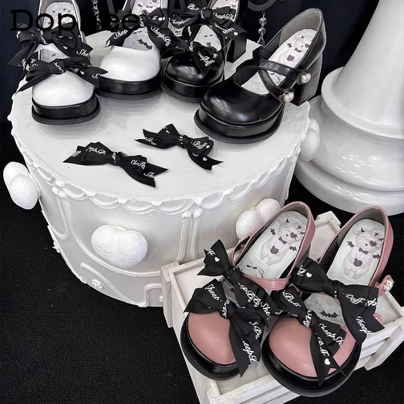

Original Subculture Mine Platform Shoes Autumn New Girl's Sweet Cool Cute Bow Mary Jane Shoes Japanese Jk Cos High Heels Pumps