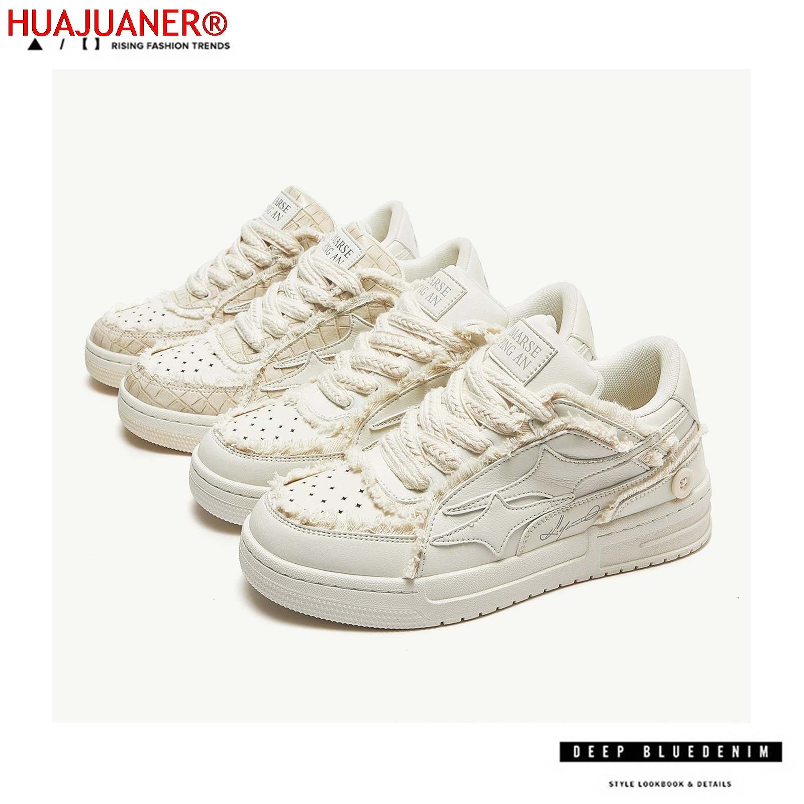 HUAJUANER Women Shoes For Men Tennis Retro Fashion Star Shoes White Leather Male Sneakers Couple Outdoor Sport Casual Shoes view 5