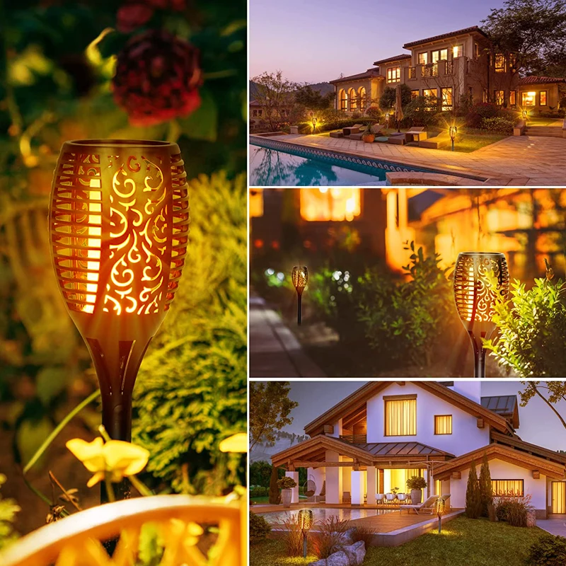 100LED słonecznego wystrój ogrodu latarka migający płomień IP65 wodoodporna oświetlenie trawnika na Patio na świeżym powietrzu ścieżka — zdjęcie 4