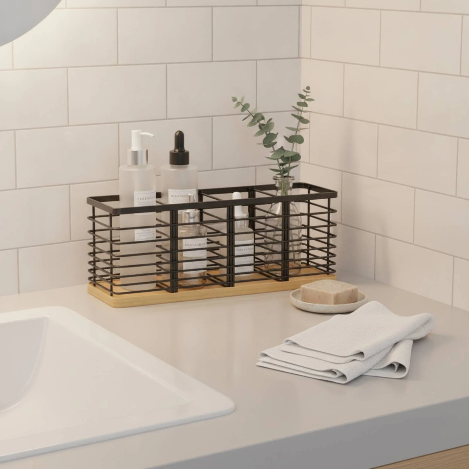 Countertop Organizer with Wooden Base Open-Frame 2-Tier Storage Rack Desktop Storage Organizer Space-Saving for Dining Table